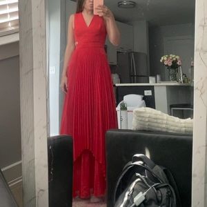 BCBG MAXAZRIA Womens Red Zippered Cut Out Handkerchief Pleated Overlay Sleeveles